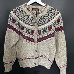 Eddie Bauer Cardigan Sweater Women’s Medium Fair Isle Wool Blend Vintage 90s - Picture 1 of 5