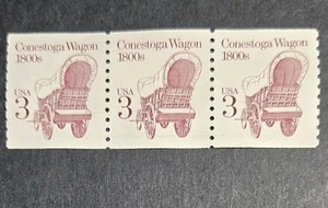 US Stamps - Conestoga Wagon 1800s 3c Strip of 3 MNH - Picture 1 of 2