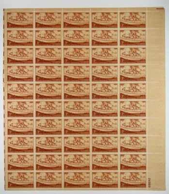 Scott 1061 - 1954 Kansas Statehood Full Sheet of 50 US 3¢ Stamps MHN - Image 1 of 2