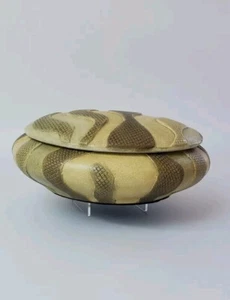 Painted Ceramic Stone Heavy Covered Bowl Snake Skin Design Beige And Brown Urn - Picture 1 of 24