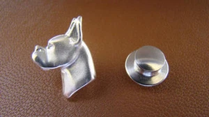 Small Sterling Boxer Head Study With Cropped Ears Lapel Pin - Picture 1 of 6