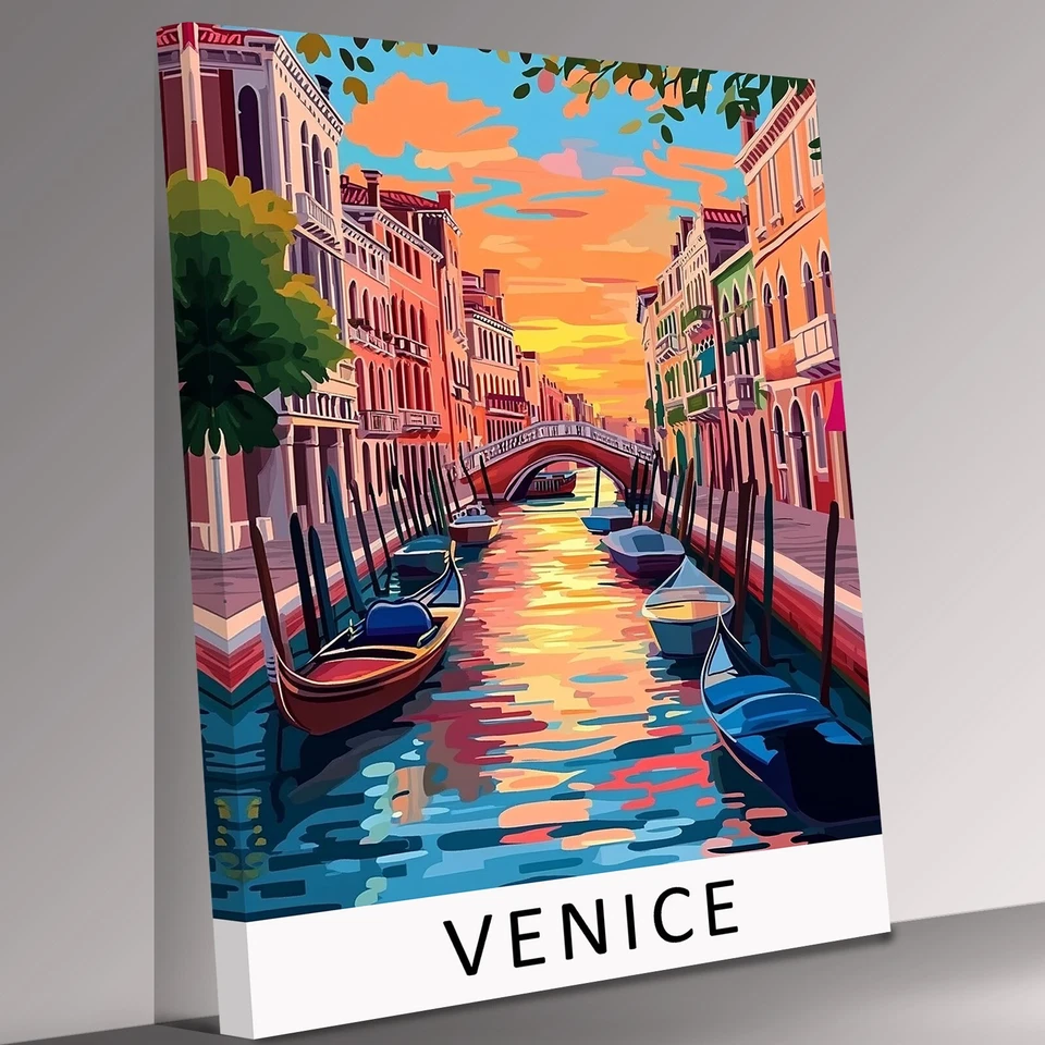 Venice Vintage Travel Art Poster  Canvas Wall Art Ready To Hang - Image 1 of 4