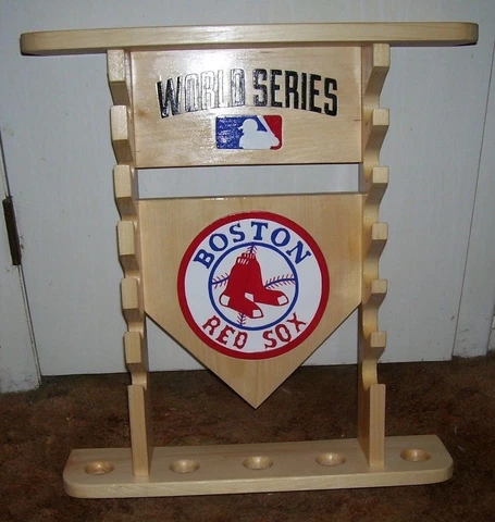 Mini bats Boston Red Sox World Series display rack for 6 mini bats Pinewood Cover