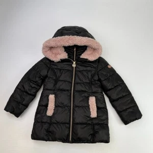 Michael Kors Jacket Girl Small Youth Puffer Quilt Hood Faux Fur Sherpa Zip Coat - Picture 1 of 15