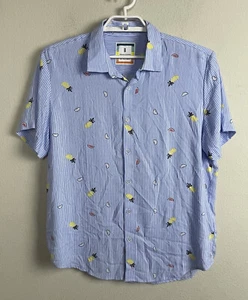 Denim & Flower Ricky Singh Blue White Striped Fruit Slices Button Up Shirt SZ L - Picture 1 of 8