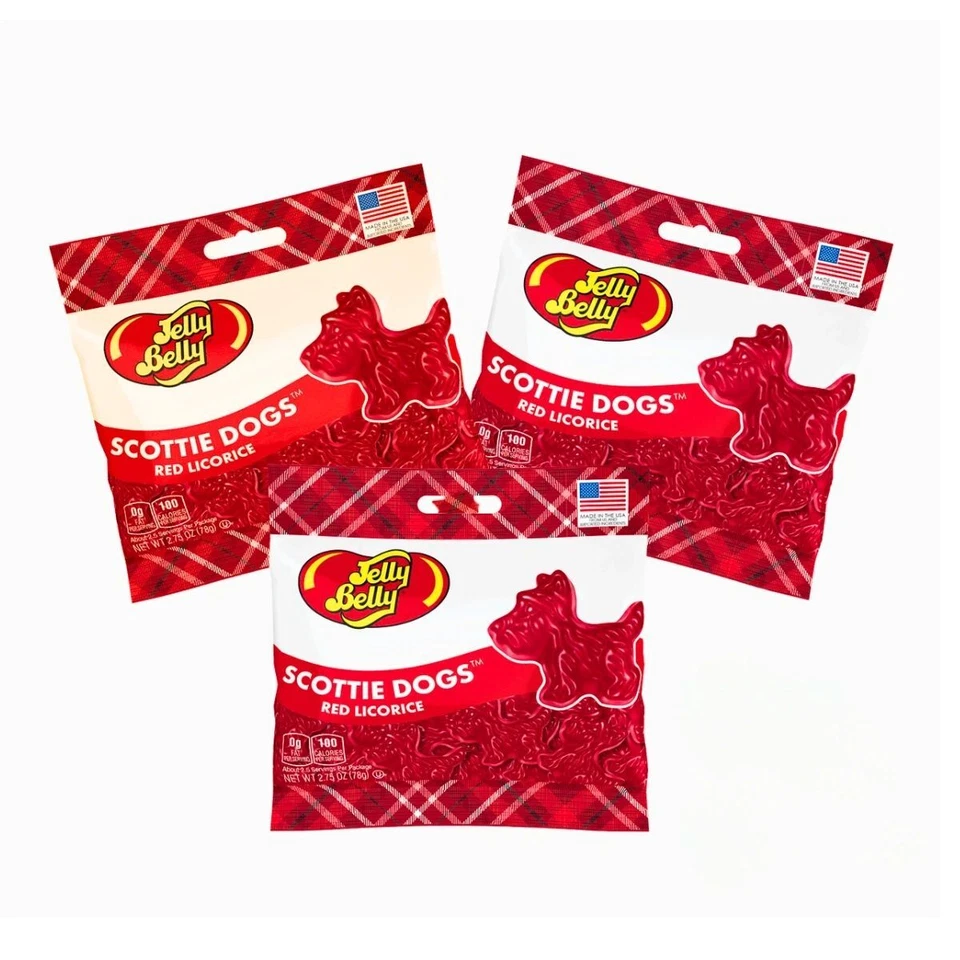 Jelly Belly Scottie Dogs Red Licorice 3 Bags 2.75 oz Each Gourmet Candy - Image 1 of 1