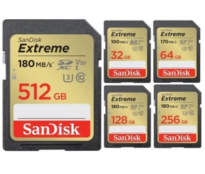 SanDisk Extreme 32GB 64GB 128GB 256GB 512GB SDHC SDXC 180MB UHS-I U3 SD Card LOT - Picture 1 of 15