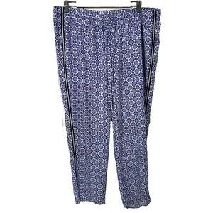 Talbots Pants Size 1x Blue White Floral Print Stripe Side Pull On Comfort Plus * - Picture 1 of 7