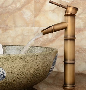 Tall Bronze Bamboo Basin Sink Kitchen Countertop Bathroom Mono Bloc Mixer Tap - Picture 1 of 7