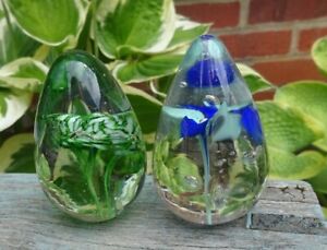Vintage Guernsey Island Studio glass x 2 glass paperweight flower theme