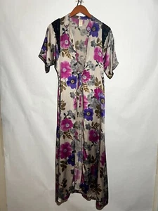 Via Del Amore Silk Flower Print House Robe Lace size M - Picture 1 of 9