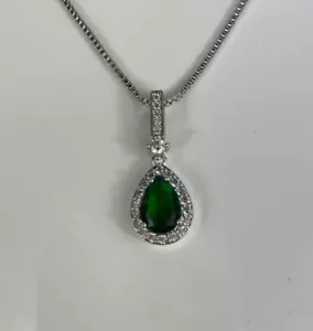 Sterling Silver Emerald Engagement Pendant, Wedding Emerald Pendant Necklace 6 - Picture 1 of 2