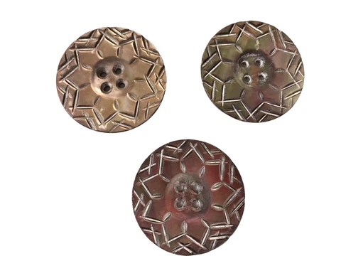 Three 1 1/2" MATCHING Antique Victorian Mother of Pearl Carved Shell Buttons Cover