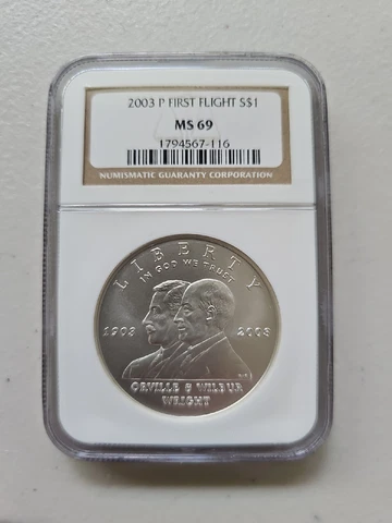 2003 P $1 NGC MS69 First Flight Wright Brothers Dollar 90% Silver $1 Coin Cover
