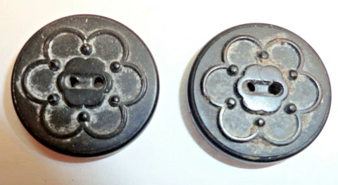 Pair 1800's Goodyear's N.R. P=T 1851  Militarily Hard Rubber Buttons 2 Hole Cover
