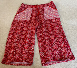 Cacique Cotton Pajama Pants Sz 14/16 Red Print Floral Design Drawstring Pockets