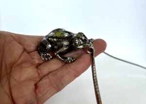 Large green enamel frog pendant with green and crystal rhinestone accents - Picture 1 of 7