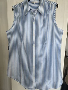 NorthStyle Bluse XL Damen Ärmellos 100% Baumwolle Kragen Blau/Weiß Gestreift Neu - Bild 1 von 11