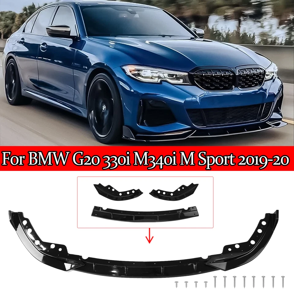 Kit de labios de parachoques delantero negro brillante estilo GT para BMW G20 330i M340i M Sport 2019-22 Foto 1 de 4