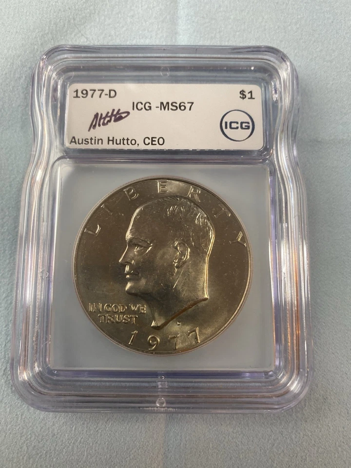 1977 -D Eisenhower Dollar ICG MS-67 Austin Hutton Signed Slab -GEM-FREE SHIPPING - Image 1 of 4