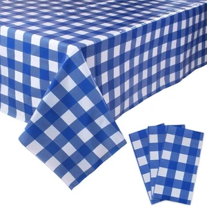 3 Packs White and Blue Gingham Table Cloths 54 x 108 Inches Disposable Plasti... - Picture 1 of 8