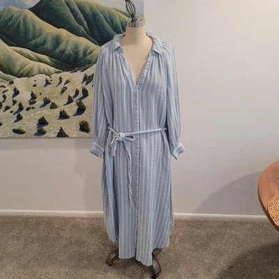 Maxi Vestido Old Navy Para Mujer Talla Grande 2X Azul Blanco Rayas Manga Larga Corbata Cintura Foto 1 de 4