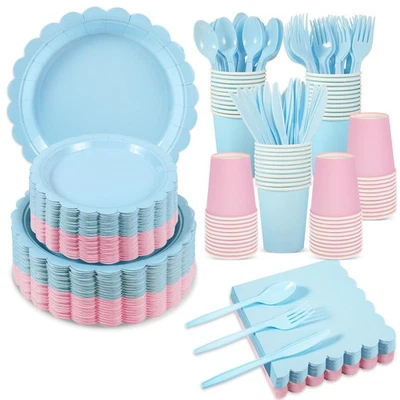 350 peças pratos e guardanapos revelação de gênero bebê 50 convidados conjunto de festa menino ou menina - Imagem 1 de 4