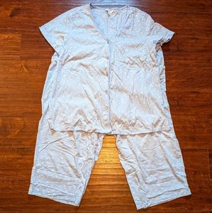 Charter Club PJ Set 2X 100% Cotton Knit Baby Blue Floral Short Sleeve Comfy Cozy - Picture 1 of 19