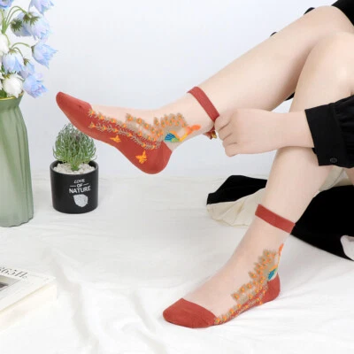 Mujeres Calcetines Elásticos de Encaje Verano Transparente Red Malla Flor Tobillo Medias✲ Foto 1 de 4