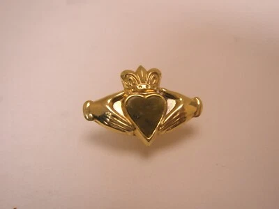 Claddagh Genuine Jade Green Heart Cabochon Vintage Tie Tack Lapel Pin t90 - Image 1 of 4
