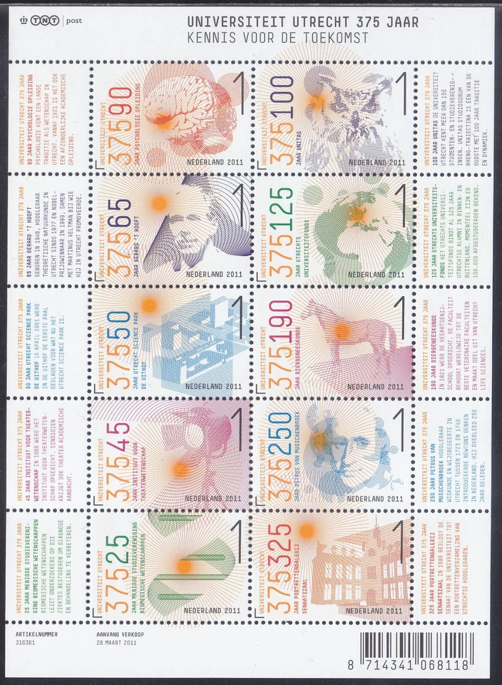 Netherlands Issue 2011 (MS 2792-2801) University of Utrecht - Image 1 of 1