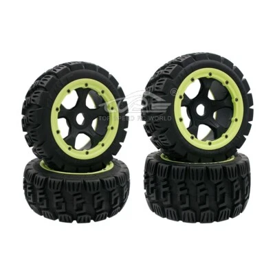 Schwarze und grüne Reifenringe Allradreifen für RC 1/5 HPI Rovan KM Baja 5B SS - Bild 1 von 4