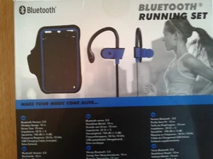 BLUETOOTH RUNNING SET drahtloser Kopfhörer mit tollem Klang, Akku 10m Reichweite - Picture 1 of 7