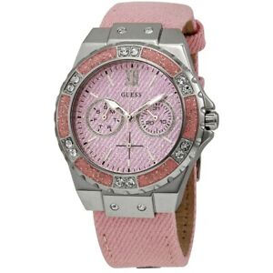 Guess W0775L15 Women's Pink Denim Band Pink Dial Multifunction Day/Date Watch