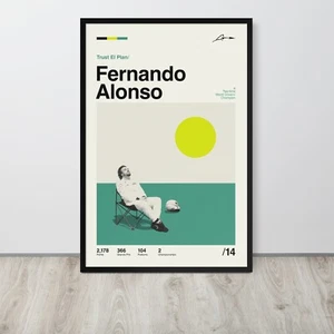 Fernando Alonso El Plan Sunbathing Aston Martin Deck Chair F1 Mid Century Poster - Picture 1 of 5