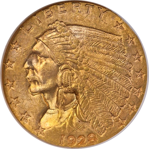 1928 Indian Gold $2.50 NGC MS64 Superb Eye Appeal Strong Strike Cover