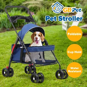 GBPET Pet Dog Stroller Pram Cat Carrier Travel Foldable Pushchair 4 Wheels - Picture 1 of 12