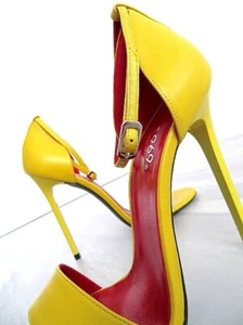 1969 Made in Italy Stiletto High Heels Pigalle Style Leather Sandals Yellow 37 - Picture 1 of 12