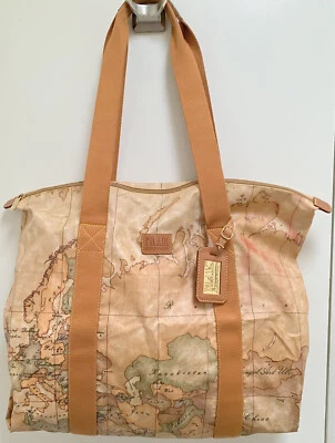 Bolsa de mão Alviero Martini bolsa tote lona couro geo clássico bege feita na Itália - Imagem 1 de 4