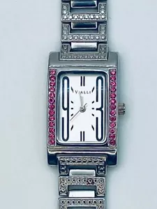 Vialli Ladies Silver Art Deco Style Linked Wristwatch With 26 Cerise Rhinestones - Picture 1 of 4
