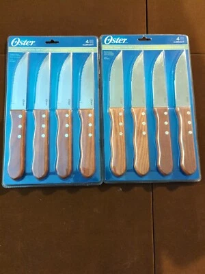 Juego de cuchillos para carne Oster Jumbo (8) acero inoxidable 4,5 pulgadas Manijas de madera de hoja nuevas en paquete Foto 1 de 3