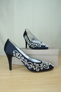 Zapatos Beltrami negros de seda con cuentas plateadas de cuero talla 8/38 GVR - Imagen 1 de 13