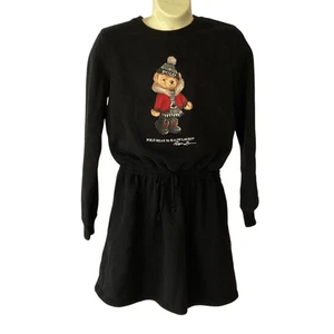 Polo Ralph Lauren Girls Black Fleece Sweatshirt Dress Teddy Bear Sz L 12-14 - Picture 1 of 7