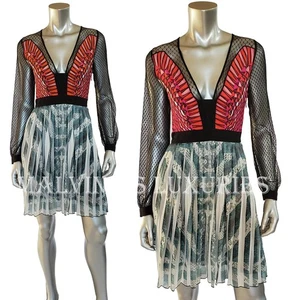 JUST CAVALLI ROBERTO CAVALLI DRESS LACE SHEER SLEEVES PLEATED SKIRT IT 40 US 4 - Picture 1 of 13