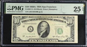 $10 1950A San Francisco Federal Reserve Note Fr.2011-L - PMG 25 EPQ - Picture 1 of 2