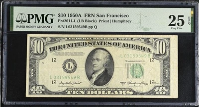$10 1950A San Francisco Federal Reserve Note Fr.2011-L - PMG 25 EPQ - Image 1 of 2