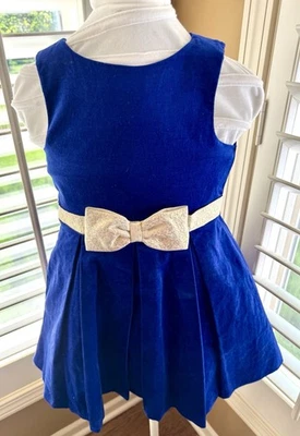 Vestido Gymboree Niñas Talla 7 Azul Marino Terciopelo Dorado Brocado Lazo Vacaciones Formal Foto 1 de 4