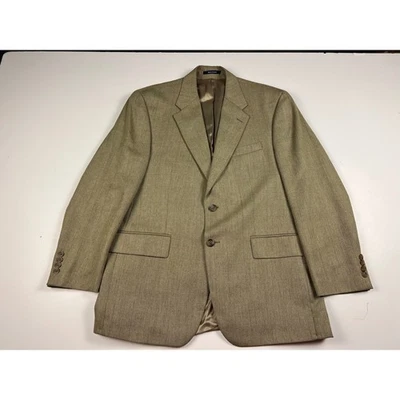 Vintage Chaps Ralph Lauren Mens Khaki Herringbone Blazer Sport Coat 42R Foley's - Image 1 of 4