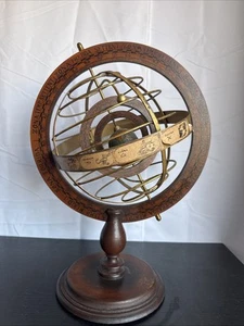 VTG Ptolemaic Armillary Sphere Zodiac Italian 20th Century Brass Wood Large 22" - Picture 1 of 15