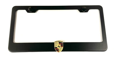 3D Cayenne Turbo 911 Emblem Stainless Steel Black License Plate Frame W/ Caps - Image 1 of 4